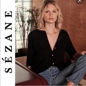 Sezane Gaspard Jumper Sweater Mohair Alpaca Cardigan Black Small